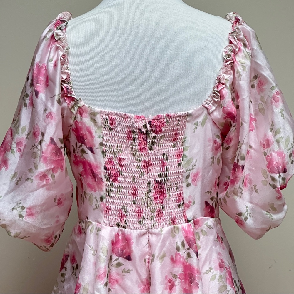 Lulus Romilly Light Pink Floral Tiered Midi Dress Size Medium - Picture 7 of 14
